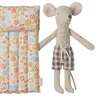 Maileg Beach mouse with air mattress, Dad - Flower