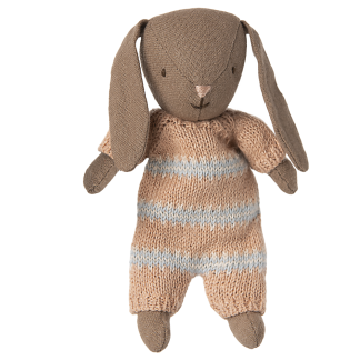 Maileg Bunny, Micro - Brown - Dusty rose knitted suit