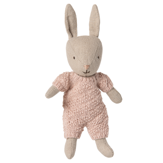Maileg Rabbit, Micro - Sand - Rose knitted suit