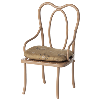 Maileg vintage stoeltje mini donker poederroze met zacht kussen, geschikt voor Maileg konijnen maat 1 en 2