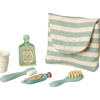 Maileg Toothbrush set in bag, Mouse - Blue stripe
