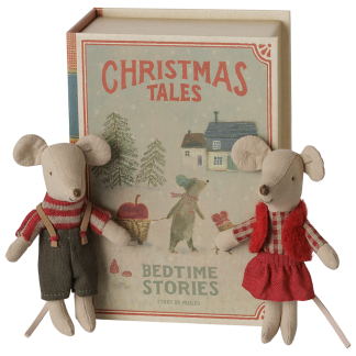 Maileg Christmas twin mice, Little sister and brother in book