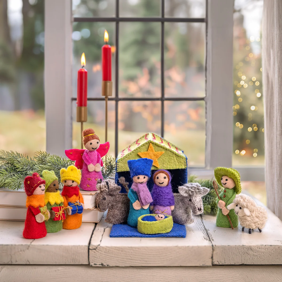 Sjaal met verhaal Kerststal Multicolor